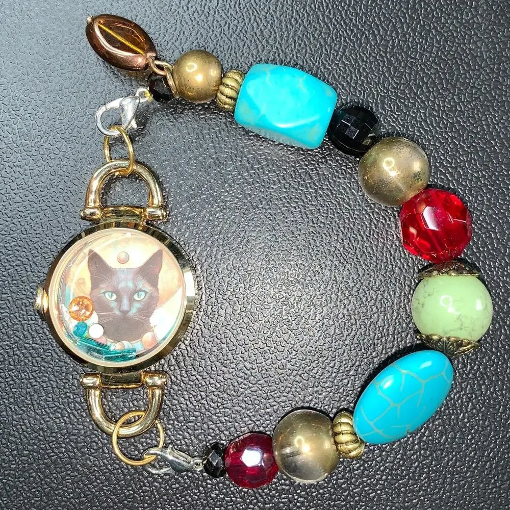 Whimsical Black Cat Bracelet | Handmade Upcycled Jewelry